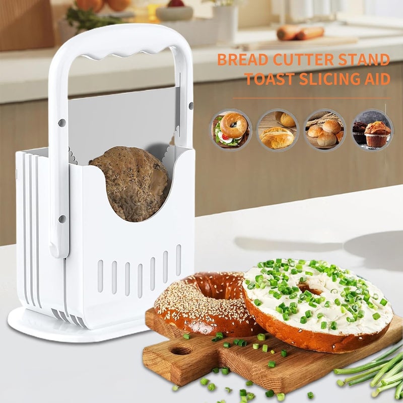 XPAPOV Bread Slicer, Bagel Cutter Stainless Steel, Safe Grip, Suitability for Homemade Bread, Bagels, Cakes (White) - Image 5